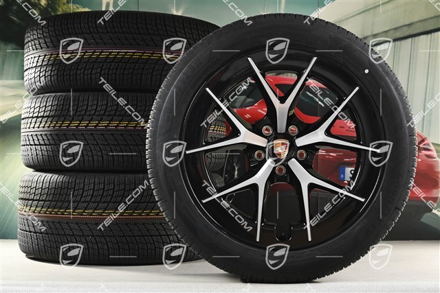 21" Cayenne RS Spyder Design Winterräder Satz, Felgen 9,5J x 21 ET16 + 11J x 21 ET37 + Goodyear UltraGrip Performance 3 SUV Winterreifen 275/45 R21 + 315/40 R21, schwarz hochglanz