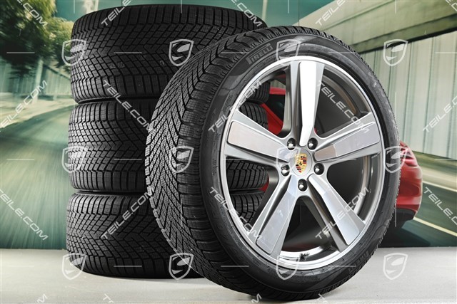 22" Koła zimowe, komplet, Cayenne Exclusive Design Sport, felgi 10J x 22 ET48 +11,5J x 22 ET61 + opony zimowe Pirelli 285/40 R22 + 315/35 R22, platynowy srebrny