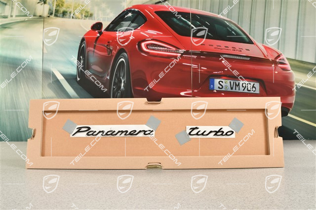 Schriftzug / Abzeichen / Emblem Aufkleber Panamera Turbo, Hochglanz Schwarz