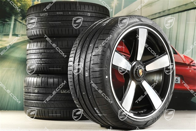 20"+21" Sport Classic Sommerräder Satz, Felgen 9,5J x 20 ET44 + 12J x 21 ET70 + Pirelli Sommerreifen 255/35 R20 + 315/30 R21, schwarz hochglanz