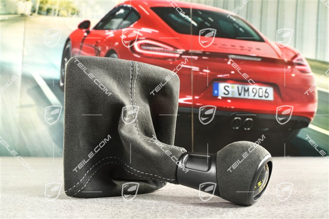 GT4, Schaltknauf / Schaltknopf mit Schaltmanschette, PDK, Alcantara - RaceTex, Schwarz