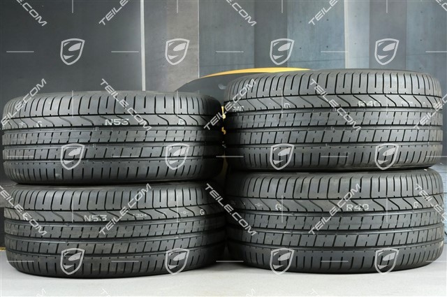 21" Cayenne Exclusive Design Sommerräder Satz, Felgen 9,5J x 21 ET46 + 11,0J x 21 ET58 + Pirelli P Zero Sommerreifen 285/40 R21 + 315/35 R21, mit RDK-Sensoren, Platinum-Seidenmatt