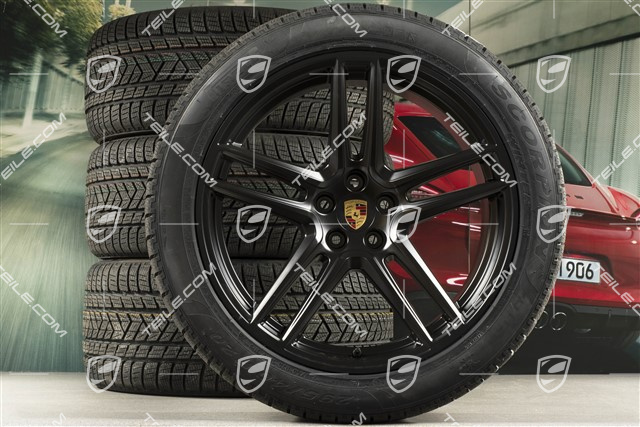 20" "Macan Turbo" koła zimowe, komplet, felgi 9J x 20 ET26 + 10J x 20 ET19 + opony zimowe Pirelli 265/45 R20 + 295/40 R20, czarny półmat, z czujnikami ciśnienia RDK