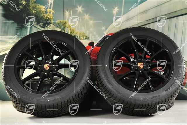 20" koła zimowe Cayenne COUPE Design, komplet, felgi 9J x 20 ET50 + 10,5J x 20 ET55 + opony zimowe Hankook 255/55 R20 + 295/45 R20, z czujnikami ciśnienia, czarny wysoki połysk