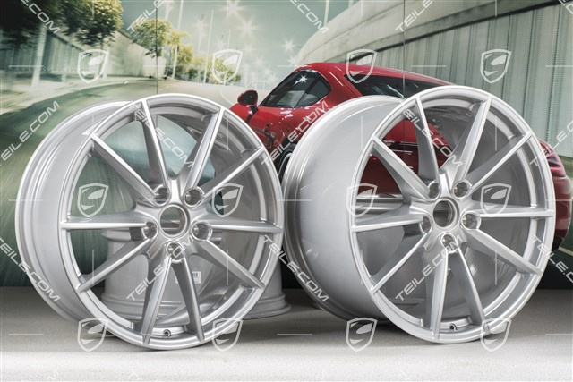 20+21" Komplet felg Carrera S, felgi: przednie 8,5J x 20 ET53 + tylne 11,5J x 21 ET67, srebrny brylantowy chrom