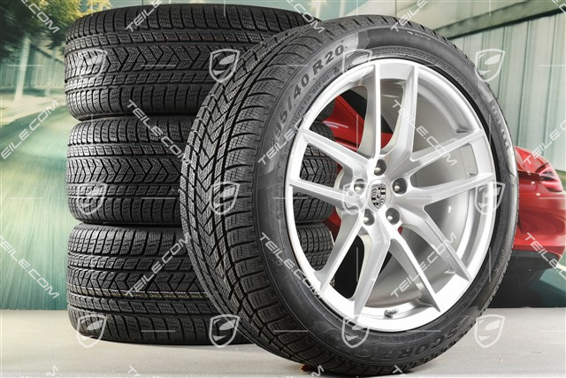 20" "Macan S" koła zimowe, komplet, felgi 9J x 20 ET26 + 10J x 20 ET19 + NOWE opony zimowe Pirelli 265/45 R 20 + 295/40 R 20, z czujnikami ciśnienia RDK