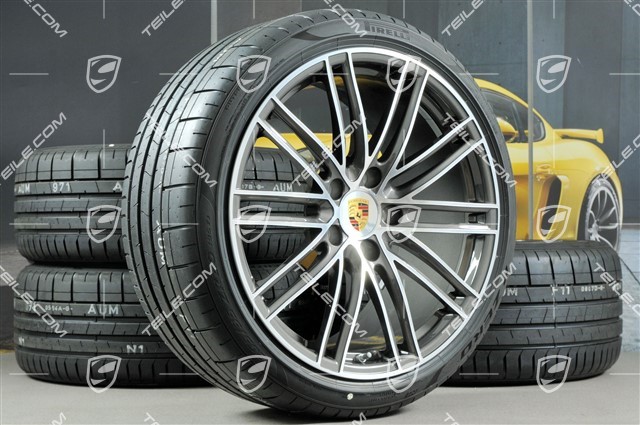 20-inch Turbo IV wheels set, rims 8,5J x 20 ET57 + 10,5J x 20 ET47 + NEW Pirelli summer tires 235/35 ZR20 + 265/35 ZR20, with TPMS