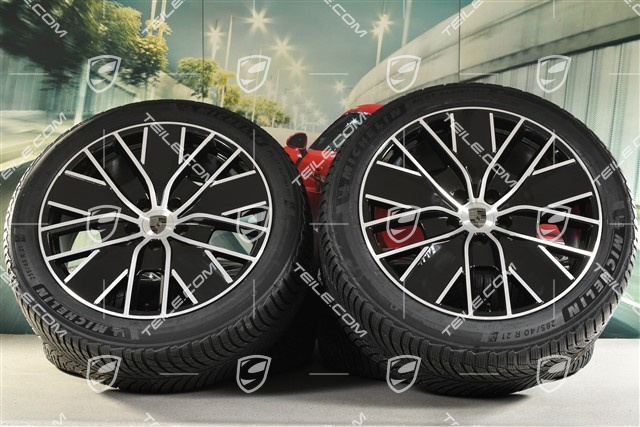 21-inch Macan Design winter wheel set, rims 8,5J x 21 ET27 + 10,5J x 21 ET47 + Michelin Pilot Alpin 5 SUV winter tyres 255/45 R21 + 285/40 R21, black high gloss