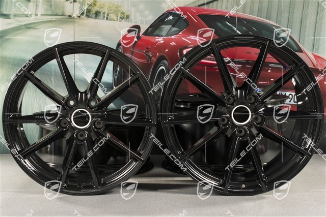 20+21-inch wheel rim set Carrera S, rims: front 8,5Jx20 ET53+ rear 11J x 21 ET66 in black high gloss