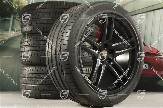 20" Turbo Sommerräder Satz, Felgen 9J x 20 ET26 + 10J x 20 ET19 + NEUE Pirelli Sommerreifen 265/45 R20 + 295/40 R20, Schwarz seidenmatt, mit RDK-Sensoren