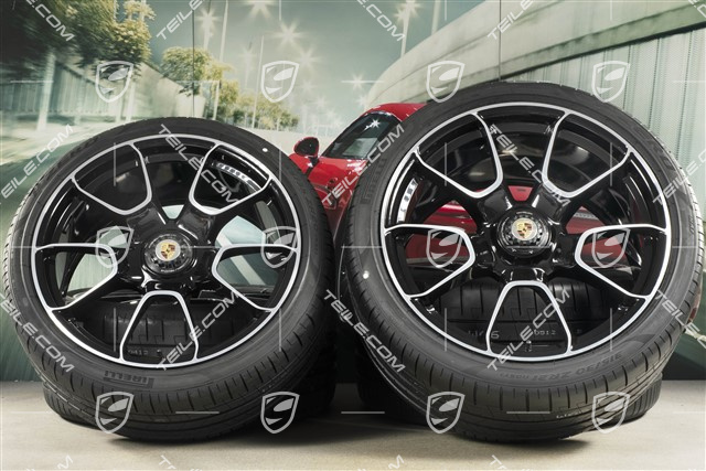 20"+21" Turbo S Exclusive Design Sommerräder Satz, Felgen 9,5J x 20 ET44 + 12J x 21 ET70 + Pirelli Sommerreifen 255/35 R20 + 315/30 R21, schwarz hochglanz