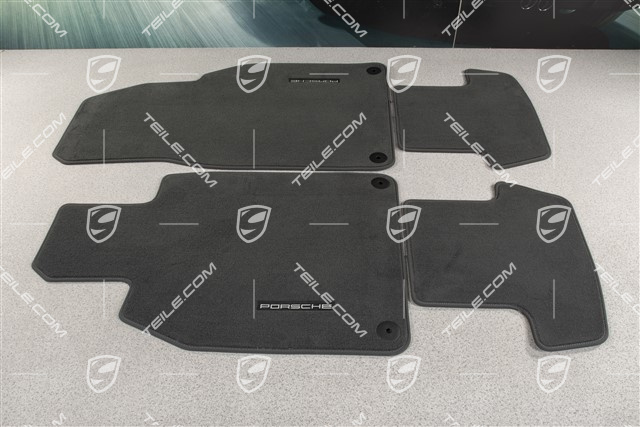 Dywaniki, komplet 4-częściowy, z nubukowym obszyciem, z napisem "Porsche", czarny