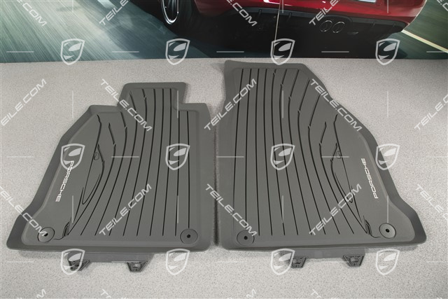 Gummi-Fußmatten Satz, zweiteilig, mit Porsche Silhouette und "Porsche" Schriftzug, schiefergrau