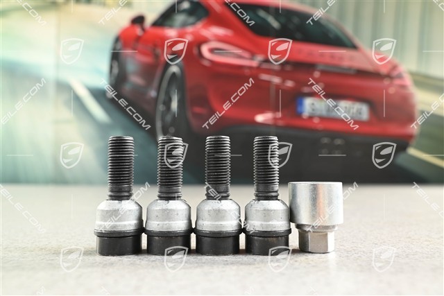Anti-theft wheel bolt set (4 pcs.), incl. adapter, Black