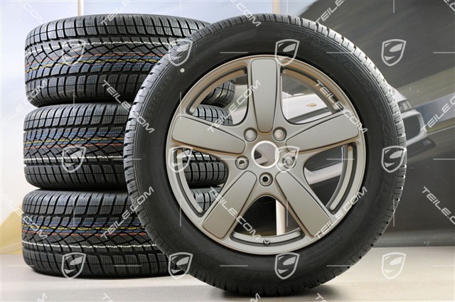 19" koła zimowe, komplet Cayenne Sport Classic, felgi 8,5J x 19 ET59 + NOWE opony zimowe Dunlop 265/50 R19, Platinum (półpołysk), z czujnikami ciśnienia