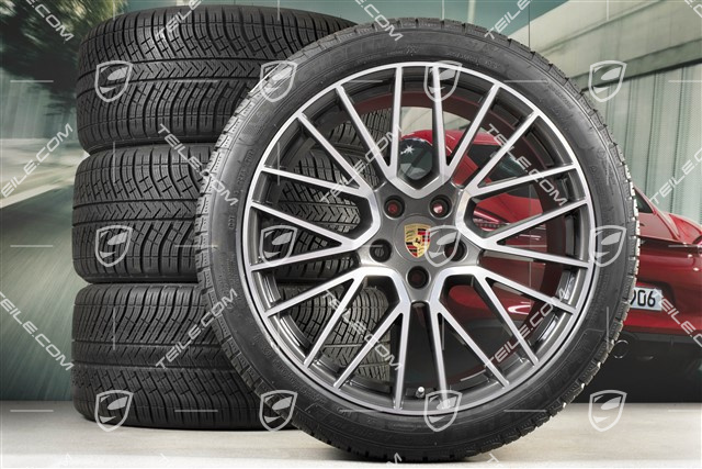 21" koła zimowe Cayenne RS Spyder, komplet, felgi 9,5J x 21 ET46 + 11,0J x 21 ET58 + opony zimowe Michelin 275/40 R21 + 305/35 R21, mit RDK-Sensoren, Titanium