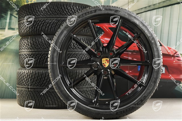 20/21-inch Carrera S winter wheel set, wheel rims 8,5J x 20 ET53 + 11J x 21 ET66 + Michelin winter tyres 245/35 R20 + 295/30 R21, in black high gloss
