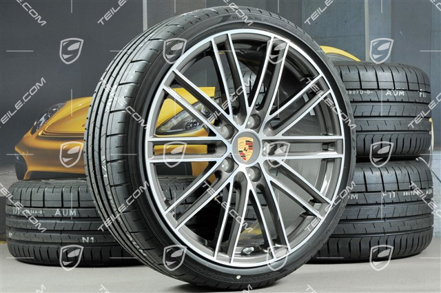 20" Turbo IV Sommerräder Satz, Felgen 8,5J x 20 ET57 + 10,5J x 20 ET47 + Pirelli Sommerreifen 235/35 ZR20 + 265/35 ZR20, mit RDK-Sensoren