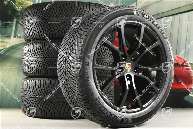 21" koła zimowe Cayenne COUPE Exclusive Design, komplet, felgi 9,5J x 21 ET46 + 11,0J x 21 ET49 + opony zimowe Michelin Pilot Alpin 5 SUV 285/45 R21 + 305/40 R21, z czujnikami ciśnienia, czarny satynowy mat