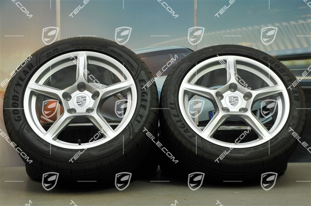 18" Boxster koła letnie komplet, 8J x 18 ET57 + 9J x 18 ET47 + opony letnie Goodyear Eagle F1 + 265/45 R18, bez czujników ciśnienia RDK