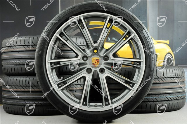 21" Panamera Exclusive Design Sommerräder, Felgen 9,5J x 21 ET71 + 11,5J x 21 ET69 + NEUE Continental Sommerreifen 275/35 ZR21 + 315/30 ZR21, mit RDK-Sensoren