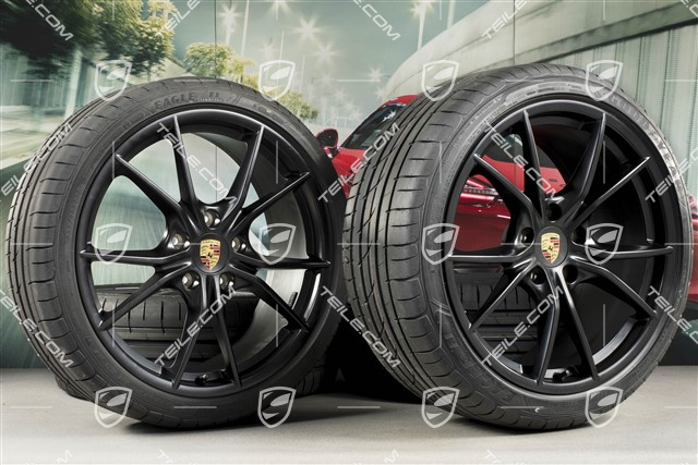 20" Carrera S summer wheels set, rims 8J x 20 ET57 + 10J x 20 ET45, GoodYear summer tires 235/35 ZR20 + 265/35 ZR20, black satin-matt, with TPMS