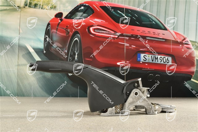 Handbremshebel, Alu, schwarzes Leder, mit Schriftzug