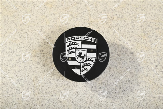 Hub cap, convex, crest black-white, black satin mat