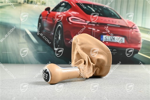 Shift lever / gearshift knob with Sand Beige leather bellows, shift pattern in black