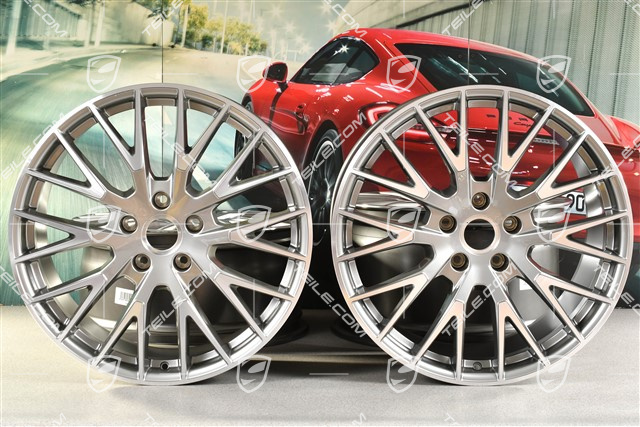 21-inch wheel rim set Panamera Exclusive Design, 9,5J x 21 ET71 + 11,5J x 21 ET69, Platinum Silver Metallic