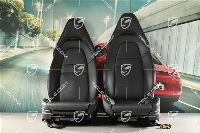 Seats, el. adjustment, Porsche logo, leather, Black, set (L+R)
