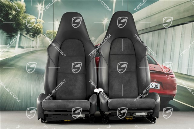 Fotele sportowe, regulowany el., 18-way, podgrzewane, lędźwia, skóra/Alcantara, czarne, z herbem Porsche, zestaw, L+R
