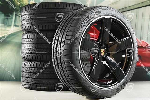 21" Sport Classic summer wheel set, wheel rims 9,5J x 21 ET27 + 10J x 21 ET19 + Michelin summer tyres 265/40 R21 + 295/35 R21, with TPMS, black high gloss