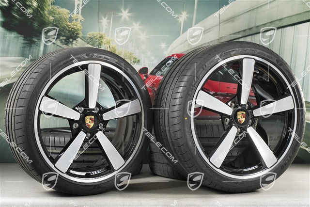 20"+21" Sommerräder Satz Carrera Exclusive Design, Felgen 8,5J x 20 ET53 + 11,5J x 21 ET67 + NEUE Sommerreifen 245/35 R20 + 305/30 R21, in Schwarz Hochglanz, mit RDK-Sensoren