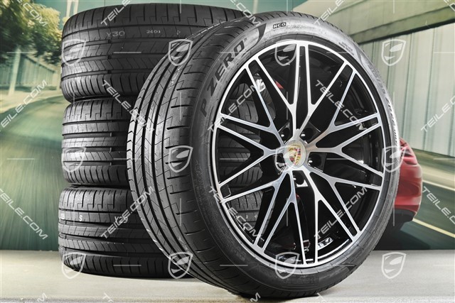22" koła letnie Cayenne Coupé RS Spyder Design, komplet, felgi 10J x 22 ET48 + 11,5J x 22 ET52 + NOWE opony letnie Pirelli P Zero 285/40 R22 + 315/35 R22, z czujnikami ciśnienia