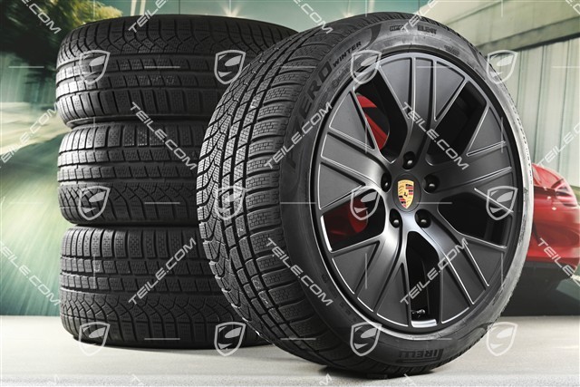20" Turbo Aero Winterräder Satz, Felgen 9J x 20 ET54 + 11J x 20 ET60 + Pirelli Winterreifen 245/45 R20 + 285/40 R20, in Schwarz Seidenmatt