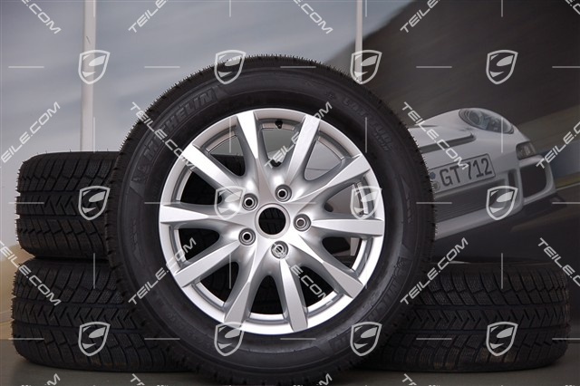 18" Komplet kół zimowych Cayenne, felgi 8J x 18 ET53 + opony Michelin 255/55 R18 109V XL M+S,  bez czujników ciśnienia RDK