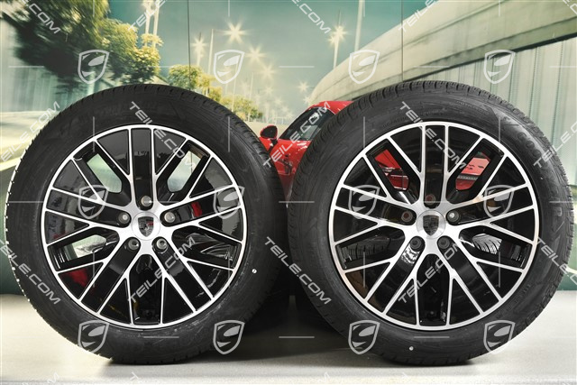 20-inch Macan S winter wheel set, rims 7,5J x 20 ET32 + 10J x 20 ET49 + NEW Goodyear winter tyres 235/55 R20 + 285/45 R20, black high gloss