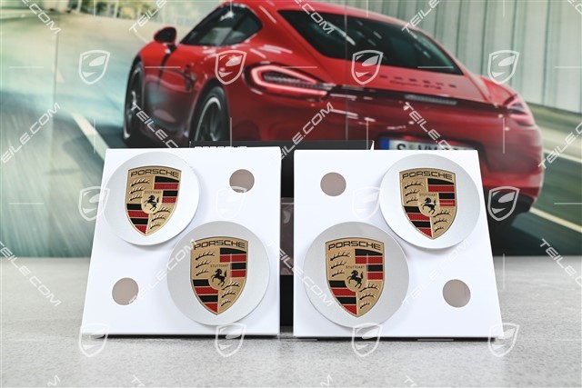 Satz Radzierkappen mit monochromem Porsche Wappen, Brilliantsilber