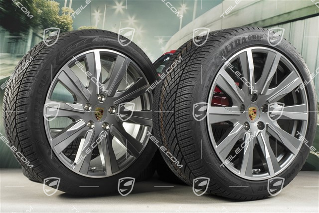20" koła zimowe Taycan Tequipment Design, komplet, felgi 9J x 20 ET54 + 11J x 20 ET60 + NOWE opony zimowe Goodyear 245/45 R20 + 285/40 R20