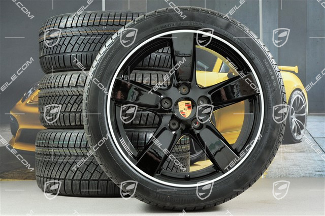 19" Winterräder Satz Cayman S, 8J x 19 ET57 + 9,5J x 19 ET45, Continental WinterContact TS 830P Winterreifen 235/40 R19 + 265/40 R19, mit RDK-Sensoren, Schwarz
