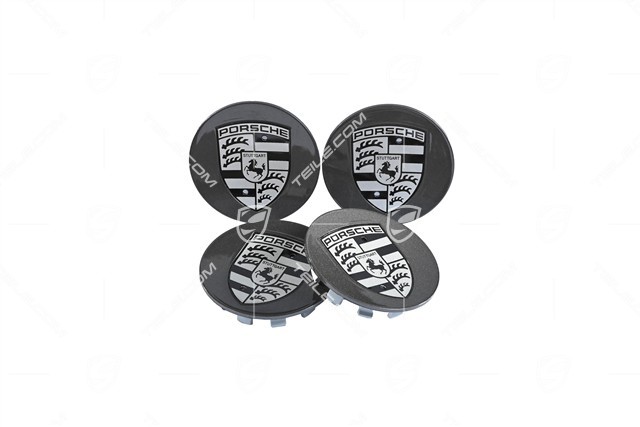 Hub cap set, concave, crest black / silver, Titanium