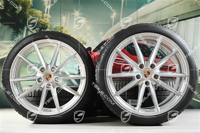 20"+21" Carrera S Winterräder Satz, Felgen 8,5J x 20 ET53 + 11J x 21 ET66 + Continental Winterreifen 245/35 R20 + 295/30 R21, mit RDK-Sensoren