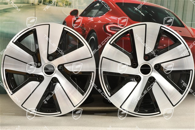 19-inch Taycan S wheel rim set, 8J x 19 ET50 + 10J x 19 ET47, black high gloss + glossy Surface