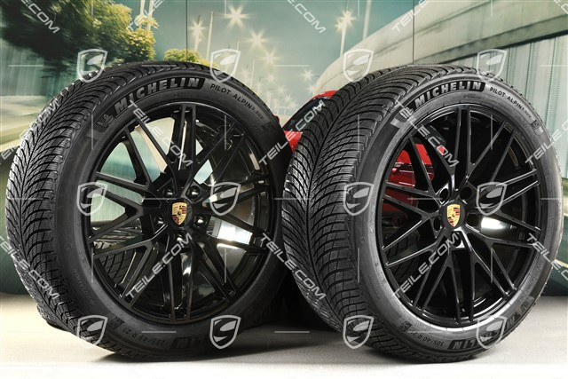 21" RS Spyder Design Winterräder Satz, Felgen 9,5J x 21 ET46 + 11,0J x 21 ET58 + Michelin Winterreifen 285/45 R21 + 305/40 R21, mit RDK-Sensoren, schwarz hochglanz
