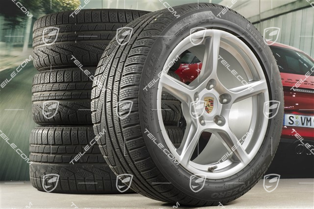 18" Boxster winter wheels set, rims 8J x 18 ET57 + 9,5J x 18 ET49, Pirelli Sottozero II winter tires 235/45 R18 + 265/45 R18, DOT/prod. year 2020, tyres profile 6-7mm, with TPMS