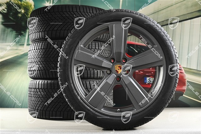 22" Koła zimowe, komplet, Cayenne Exclusive Design Sport, felgi 10J x 22 ET48 +11,5J x 22 ET61 + NOWE opony zimowe Pirelli 285/40 R22 + 315/35 R22, Vesuvio Grey