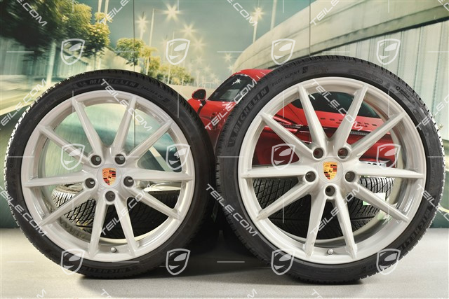 20"+21" koła zimowe Carrera S, komplet, felgi 8,5J x 20 ET53 + 11J x 21 ET66 + opony zimowe Michelin 245/35 R20 + 295/30 R21, kolor Chalk (kreda)