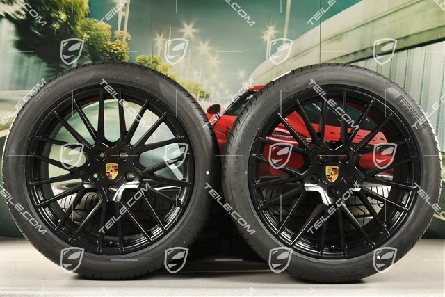21" koła letnie Cayenne RS Spyder, komplet, felgi 9,5J x 21 ET46 + 11,0J x 21 ET49 + NOWE opony letnie Pirelli P Zero 285/40 R21 + 315/35 R21, czarny satynowy półmat
