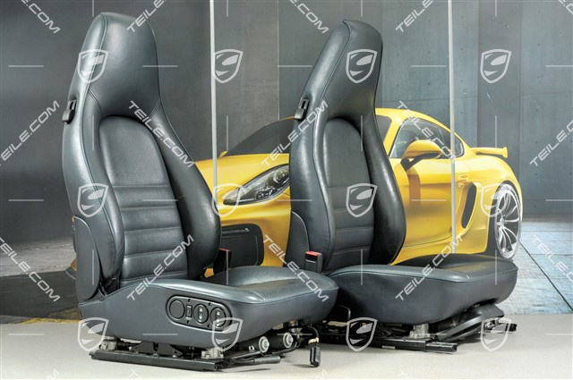 Fotele komfort, regulowane lędźwia z podgrzewaniem, skóra, Czarny, L+R